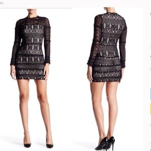 Parker Julie Lace Combo Mini Dress Long Sleeve - Small